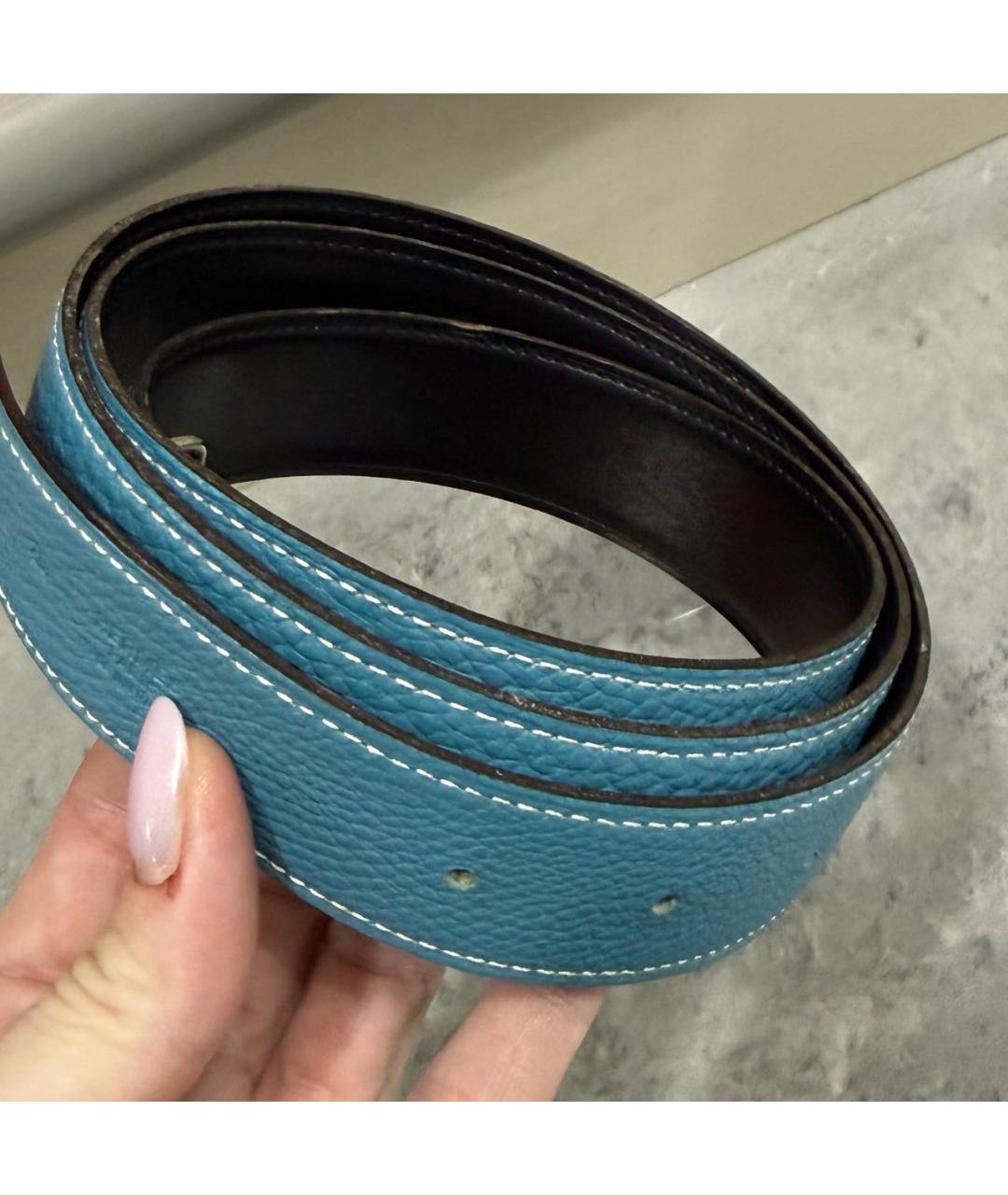 HERMES Голубой кожаный ремень, фото 5