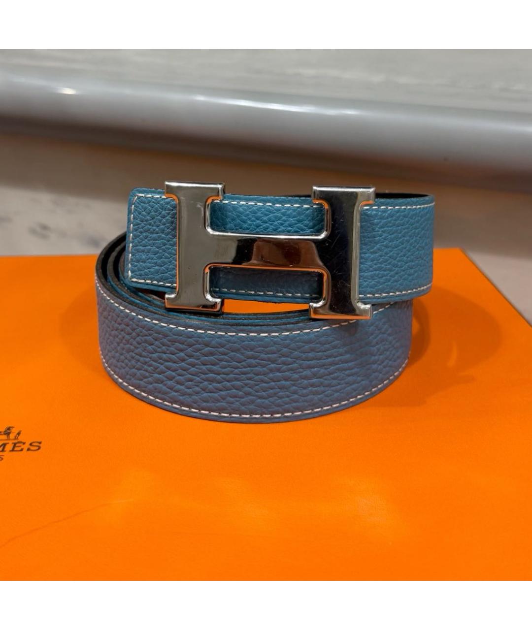 HERMES Голубой кожаный ремень, фото 2