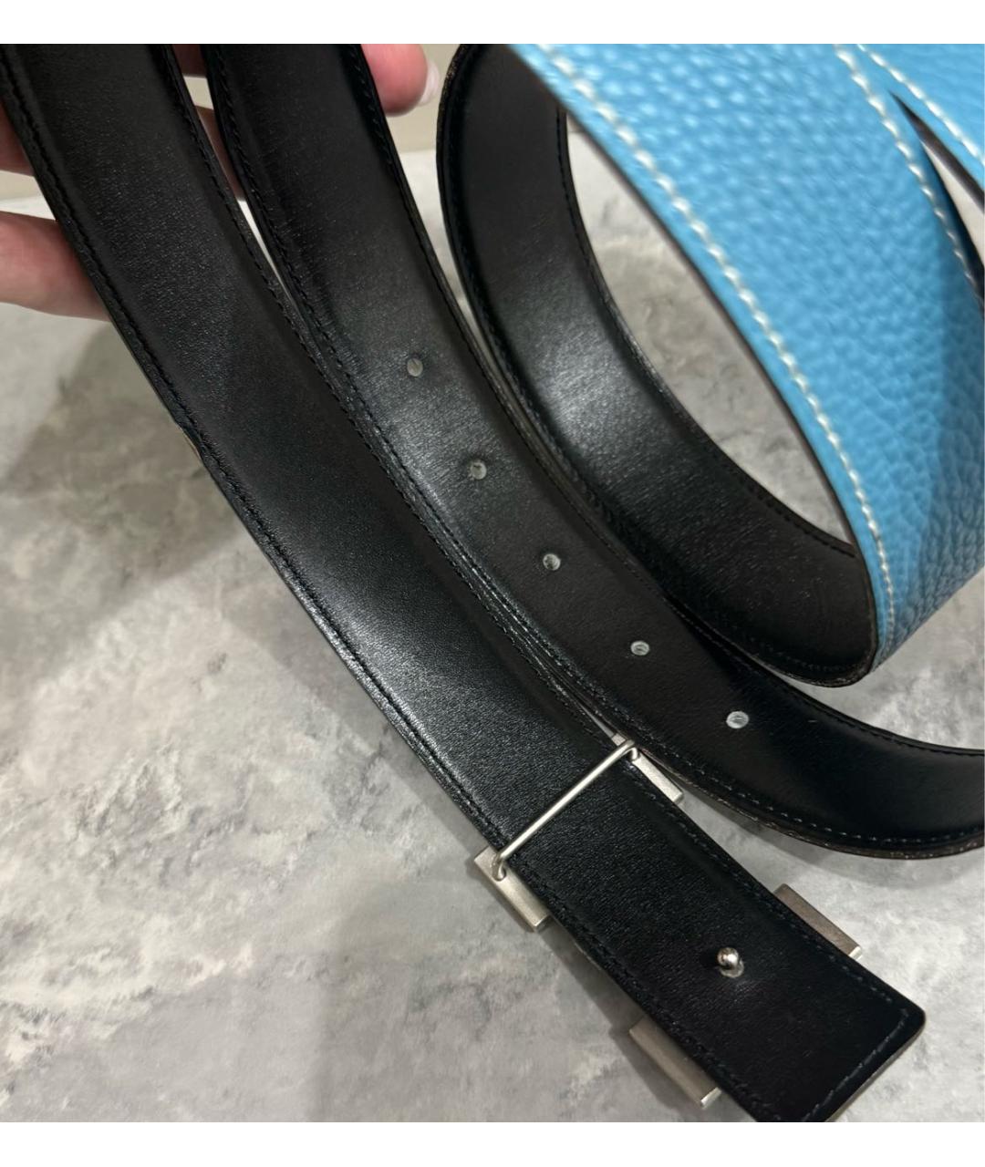 HERMES Голубой кожаный ремень, фото 7