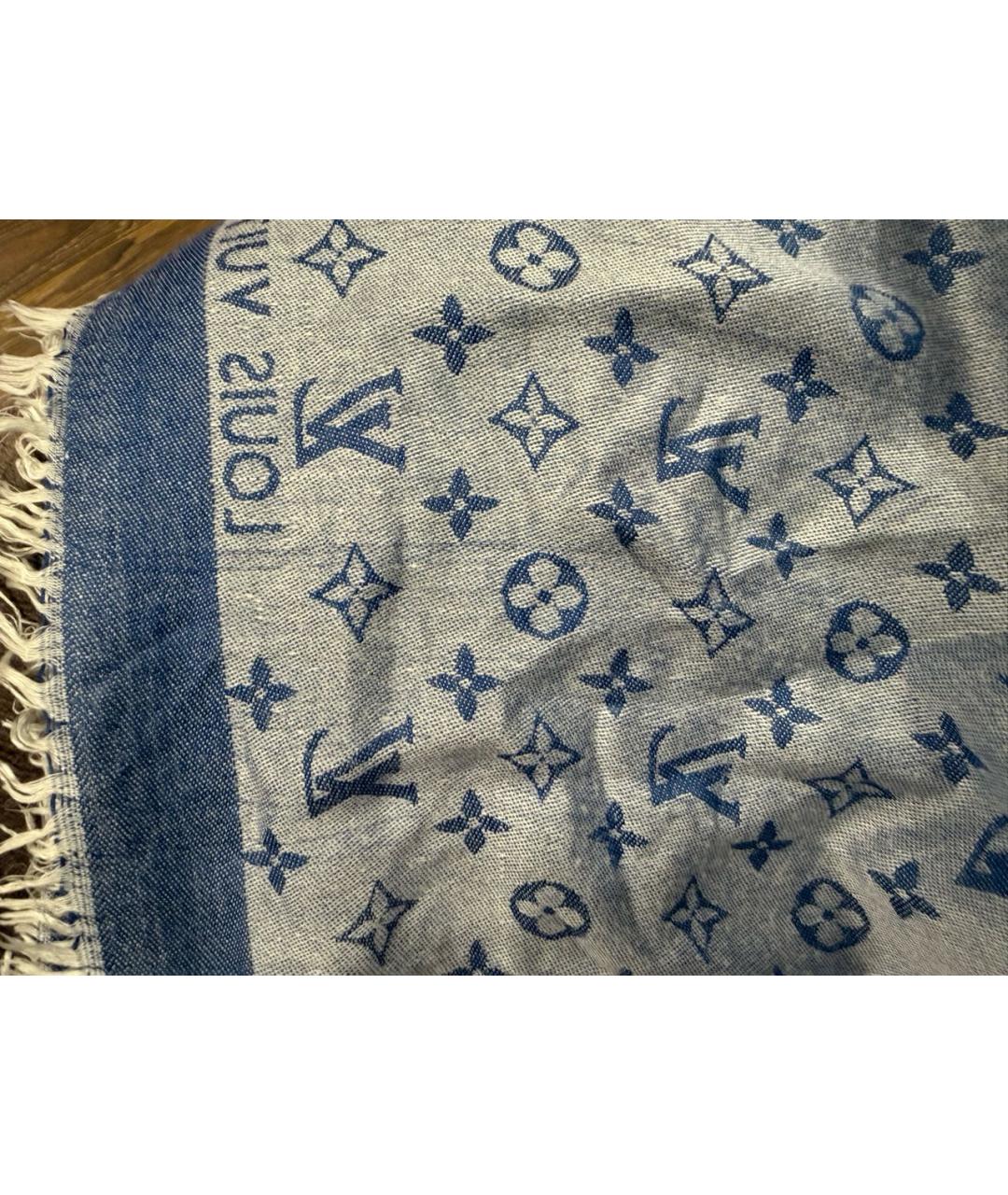 LOUIS VUITTON Синий шерстяной платок, фото 7