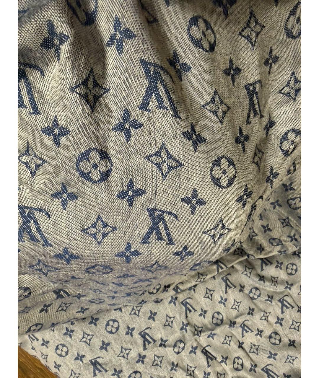 LOUIS VUITTON Синий шерстяной платок, фото 5