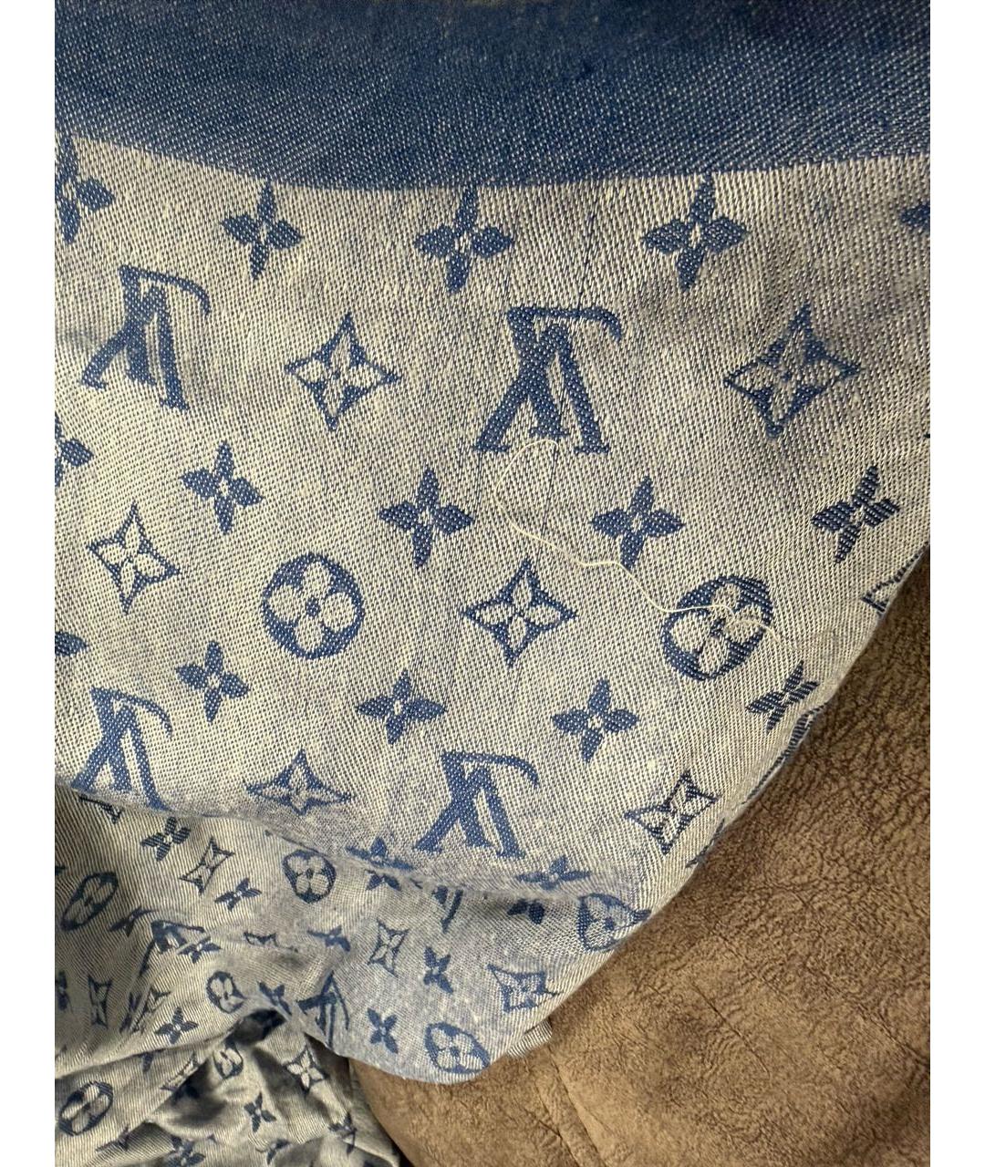 LOUIS VUITTON Синий шерстяной платок, фото 6