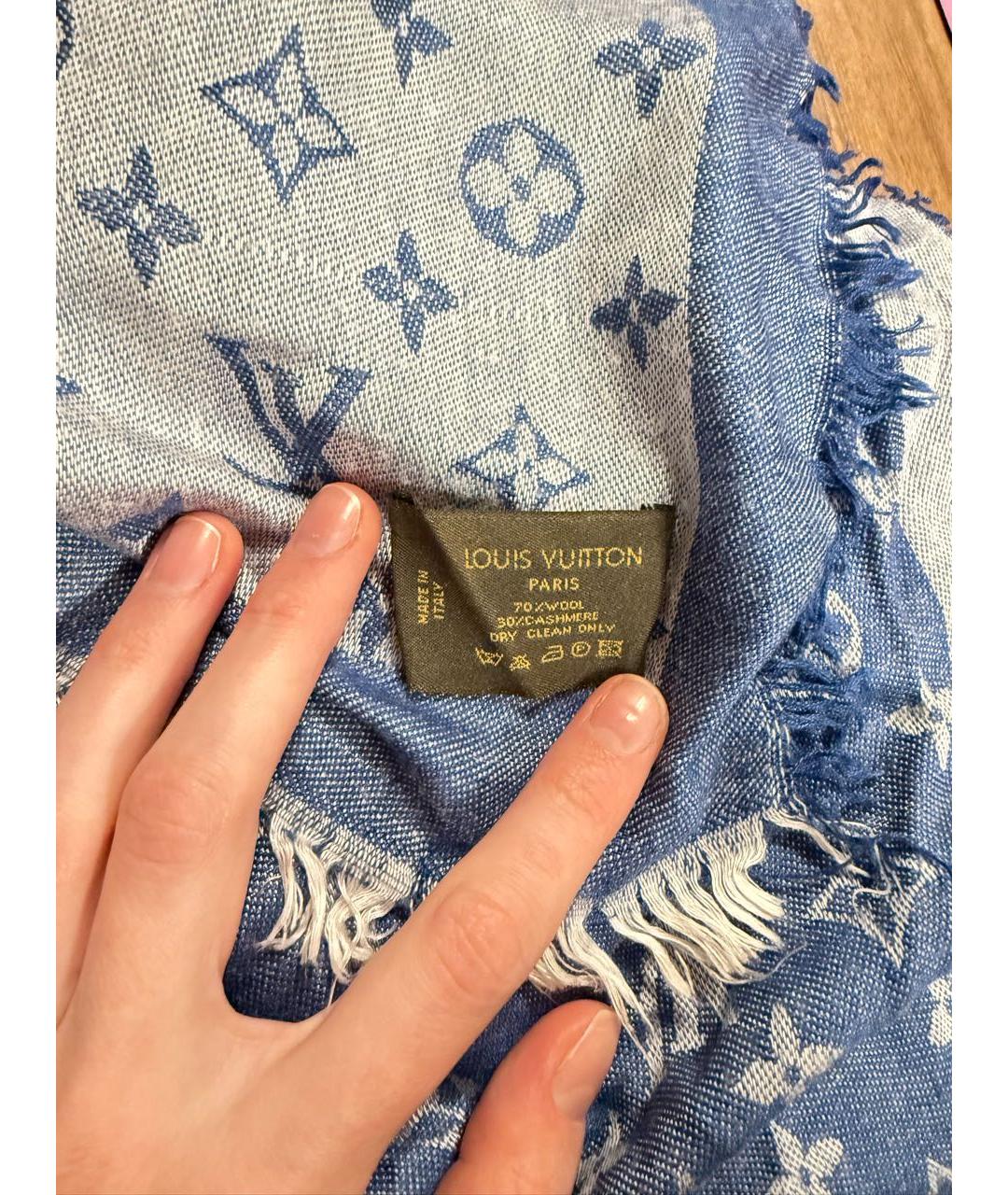 LOUIS VUITTON Синий шерстяной платок, фото 3