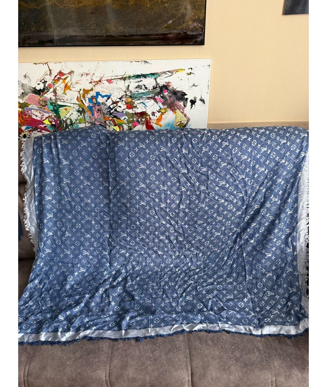 LOUIS VUITTON Синий шерстяной платок, фото 2