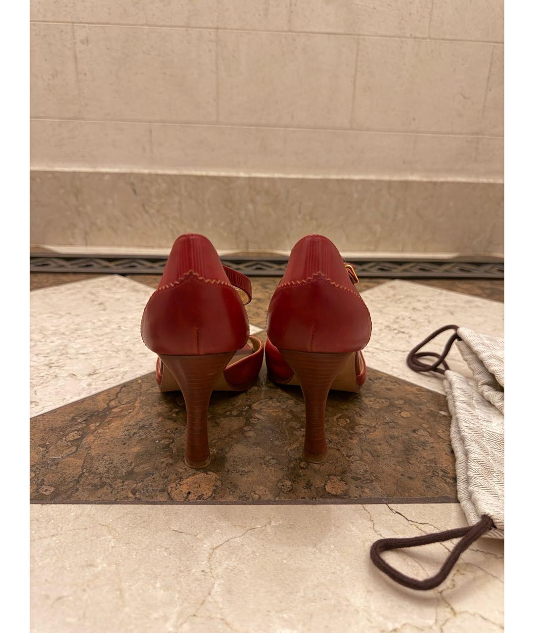HERMES Бордовые кожаные босоножки, фото 4