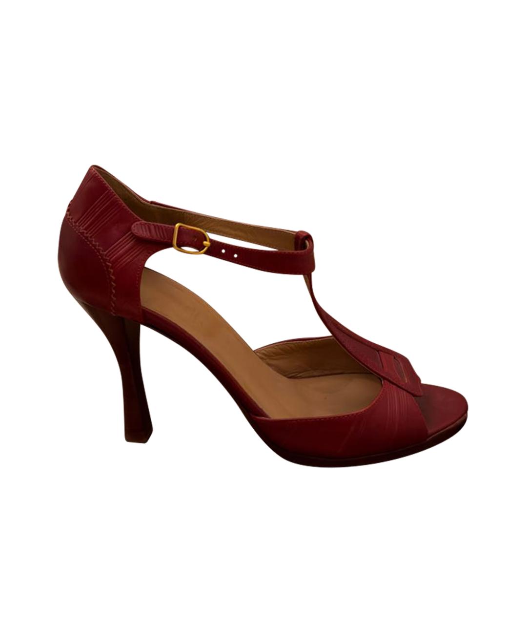 HERMES Бордовые кожаные босоножки, фото 1