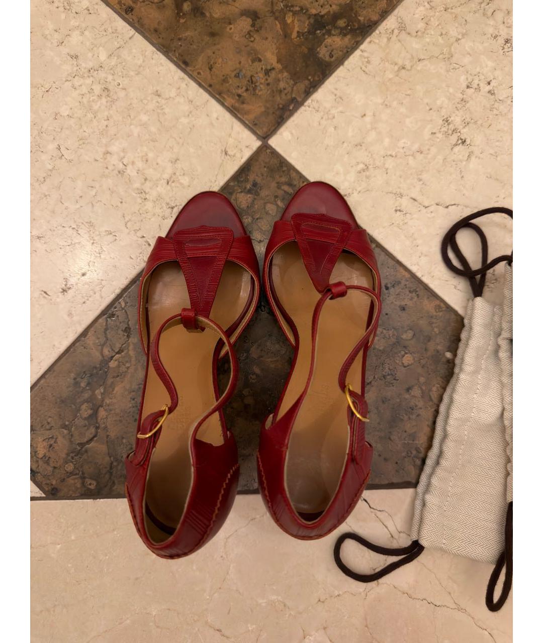HERMES Бордовые кожаные босоножки, фото 3