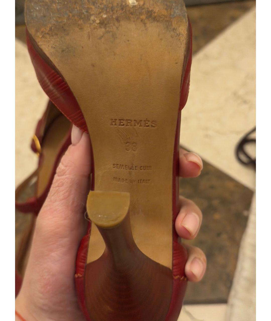 HERMES Бордовые кожаные босоножки, фото 6