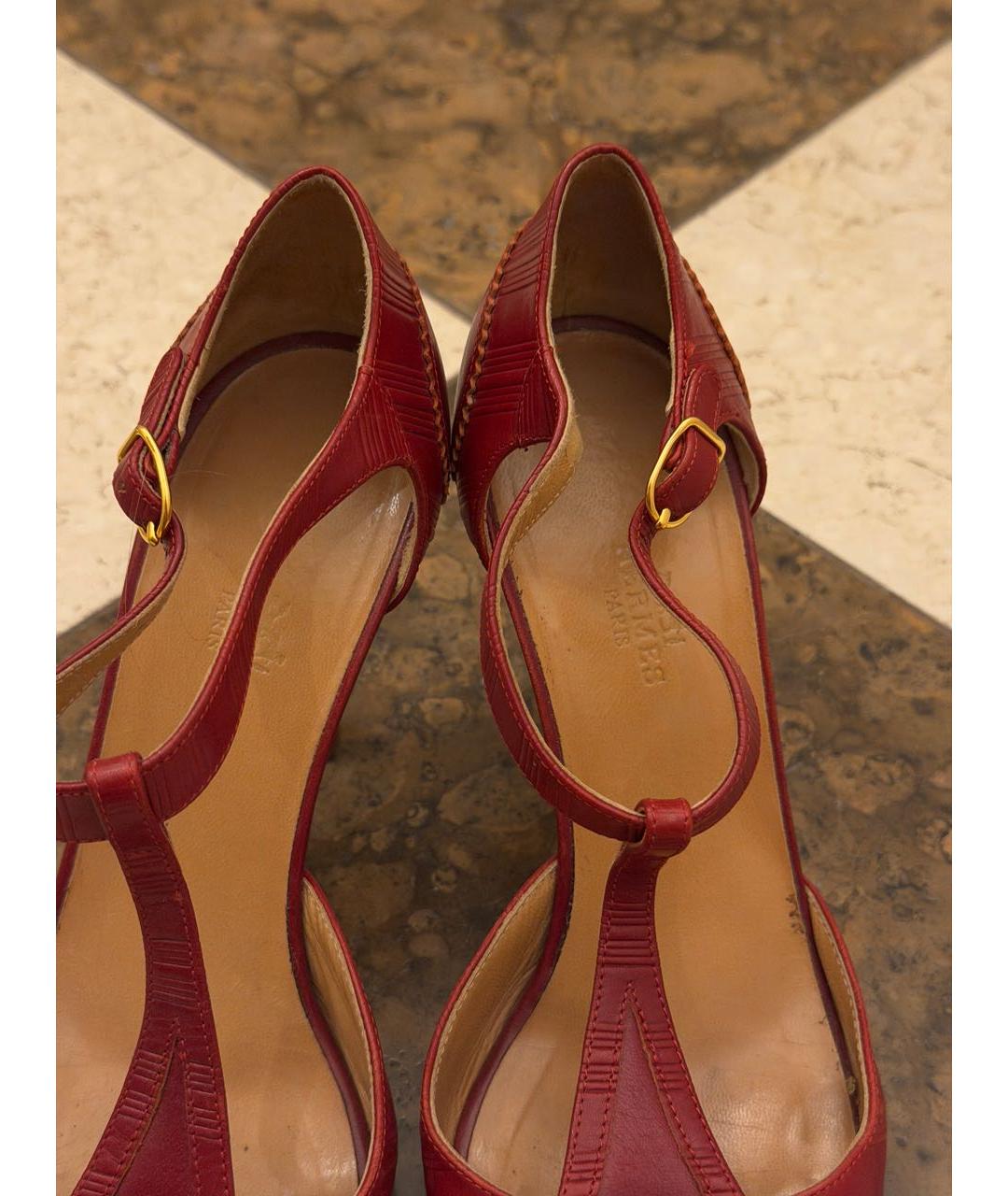 HERMES Бордовые кожаные босоножки, фото 5