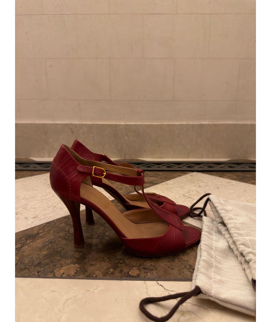 HERMES Бордовые кожаные босоножки, фото 9