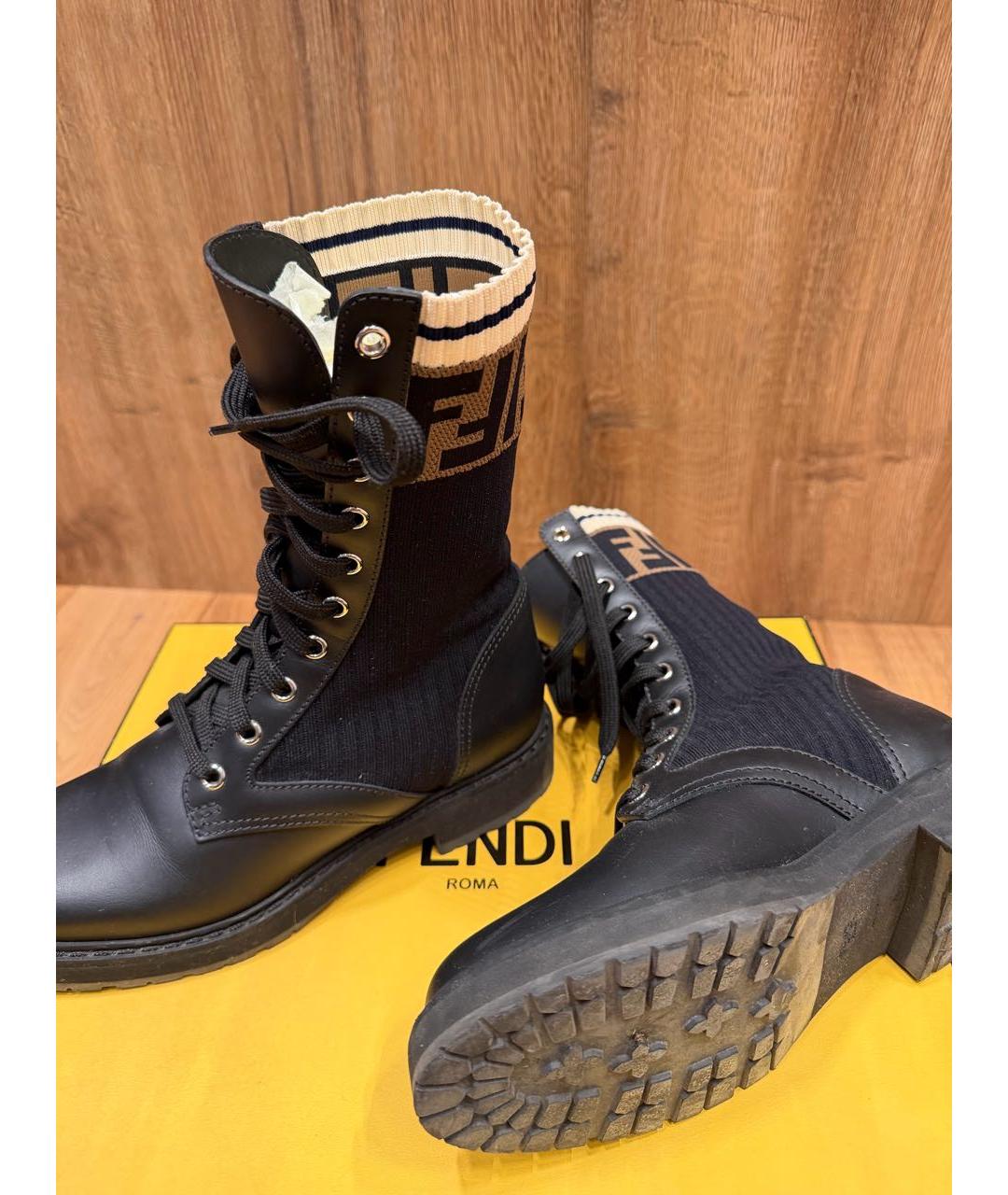 FENDI Черные кожаные ботинки, фото 6