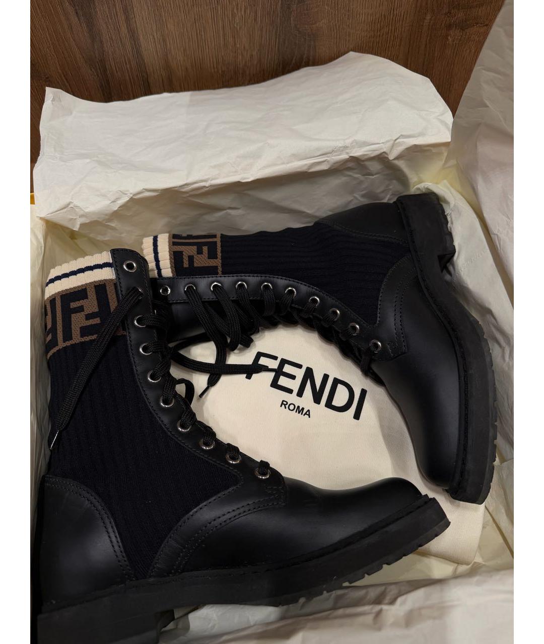 FENDI Черные кожаные ботинки, фото 5