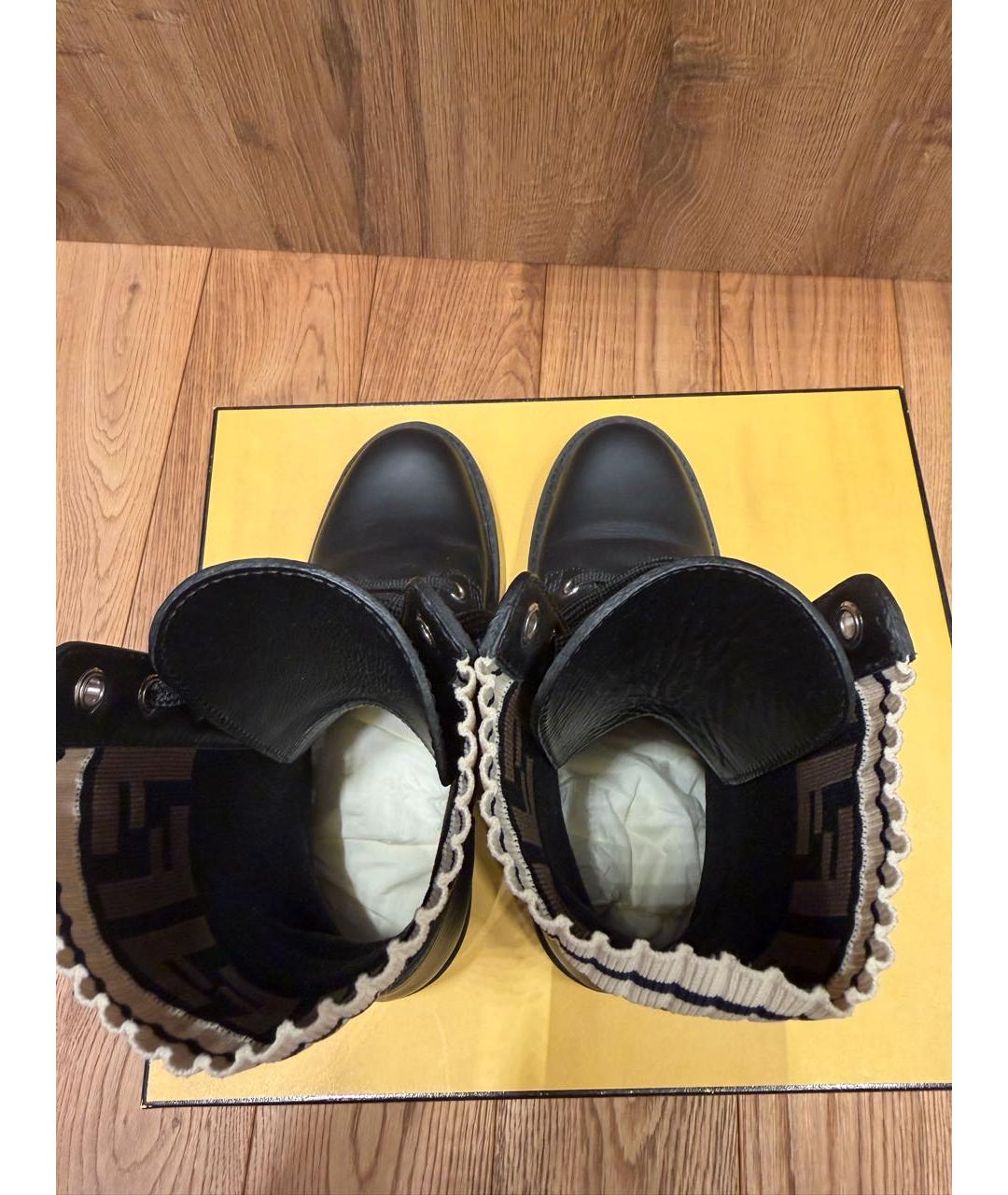 FENDI Черные кожаные ботинки, фото 3