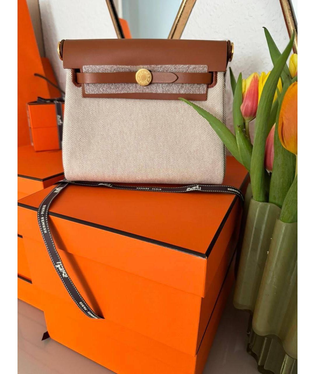 HERMES Коричневая тканевая сумка через плечо, фото 5