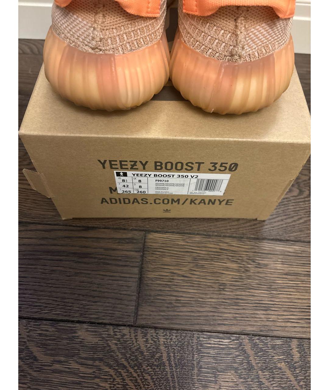 ADIDAS YEEZY Бежевые текстильные низкие кроссовки / кеды, фото 3