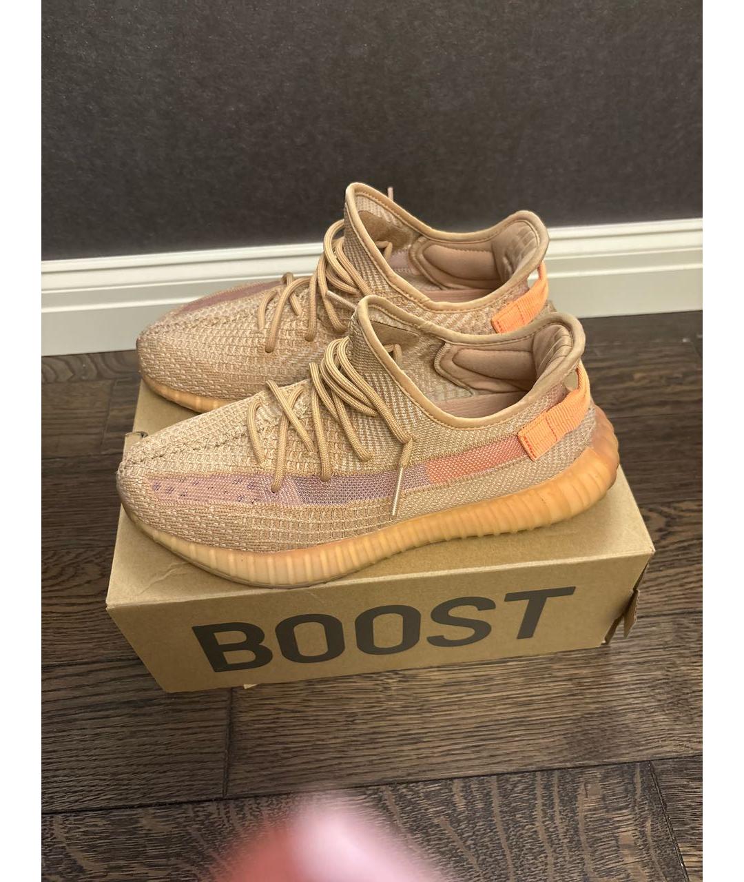 ADIDAS YEEZY Бежевые текстильные низкие кроссовки / кеды, фото 2