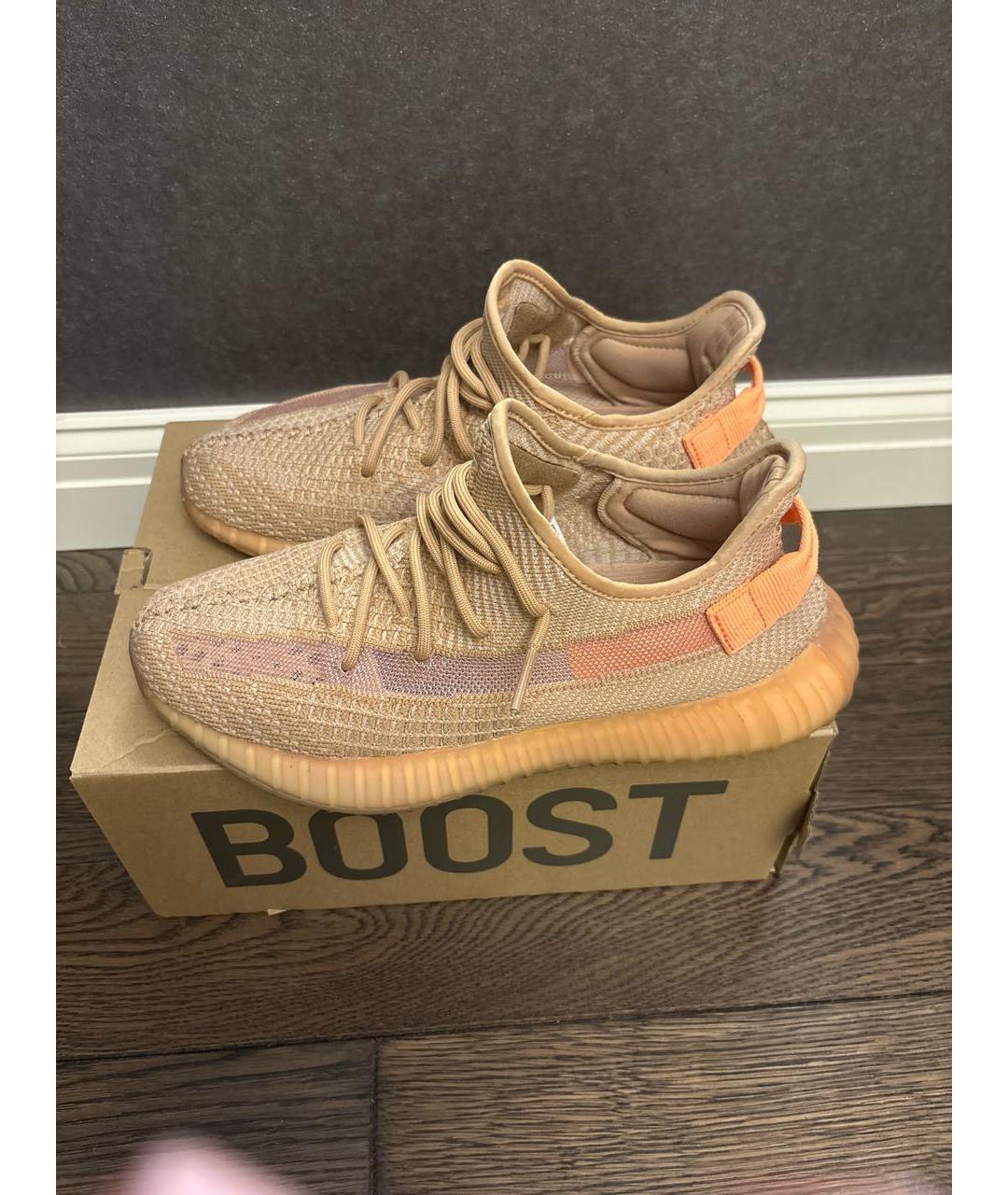 ADIDAS YEEZY Бежевые текстильные низкие кроссовки / кеды, фото 6