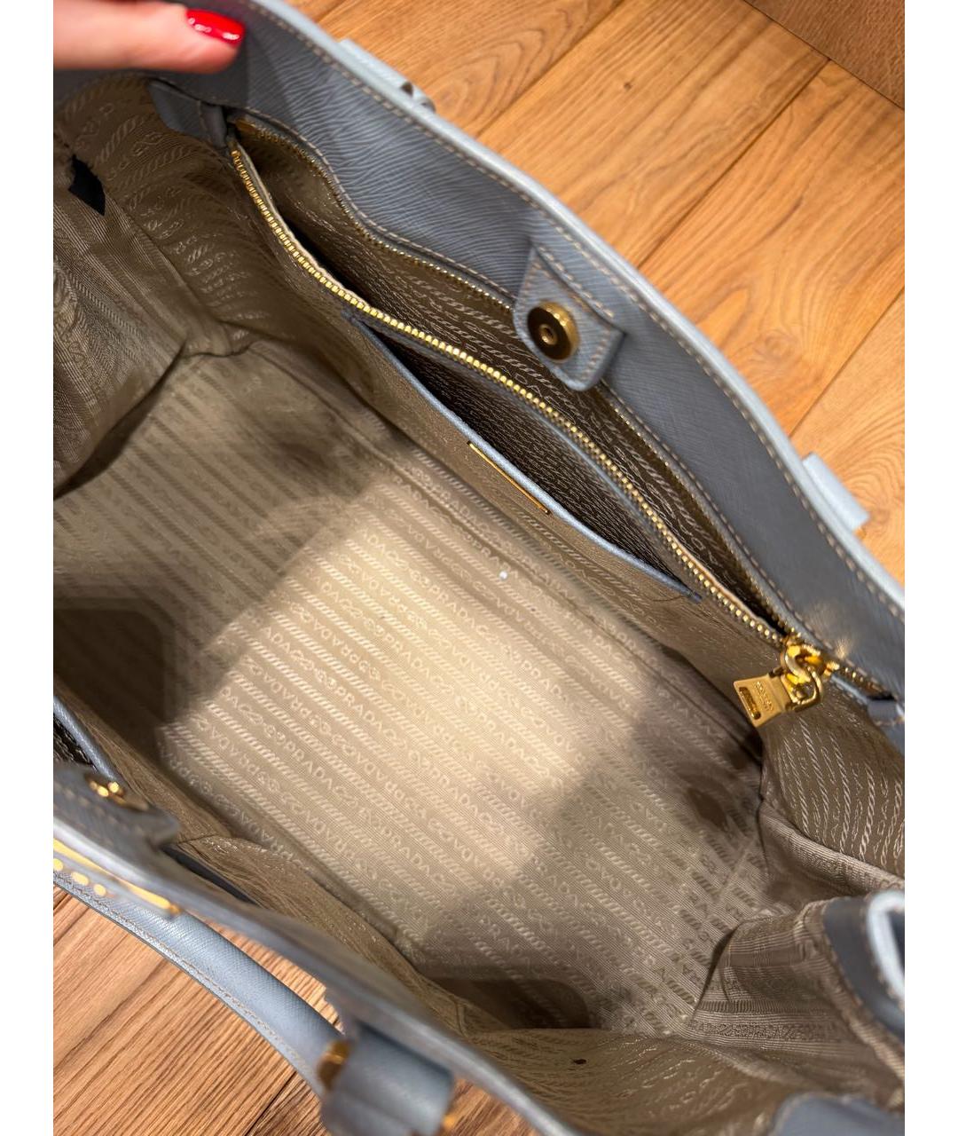 PRADA Голубая кожаная сумка тоут, фото 4