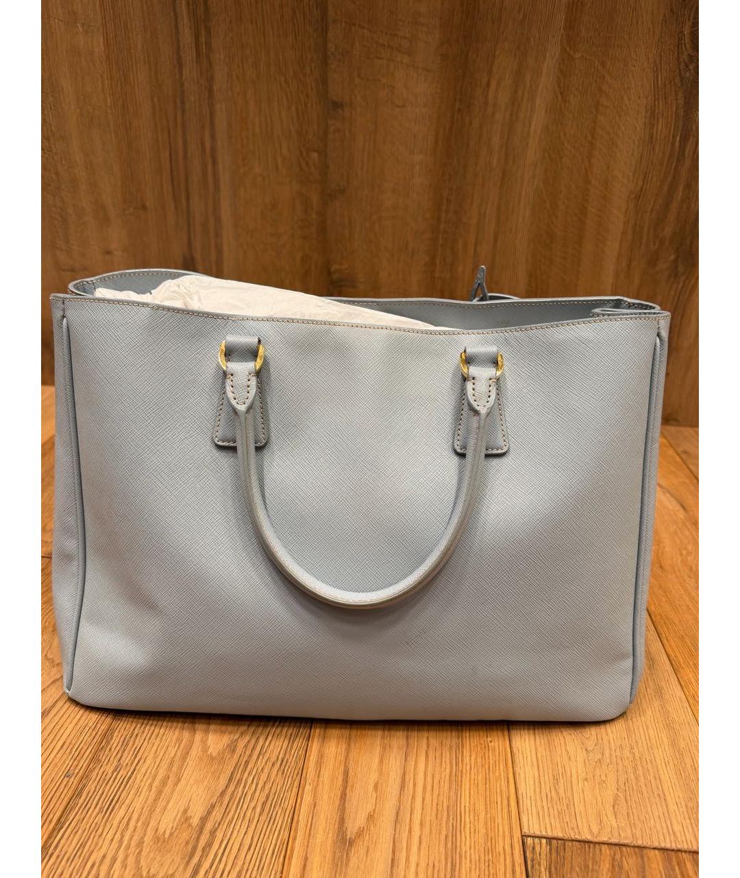 PRADA Голубая кожаная сумка тоут, фото 3