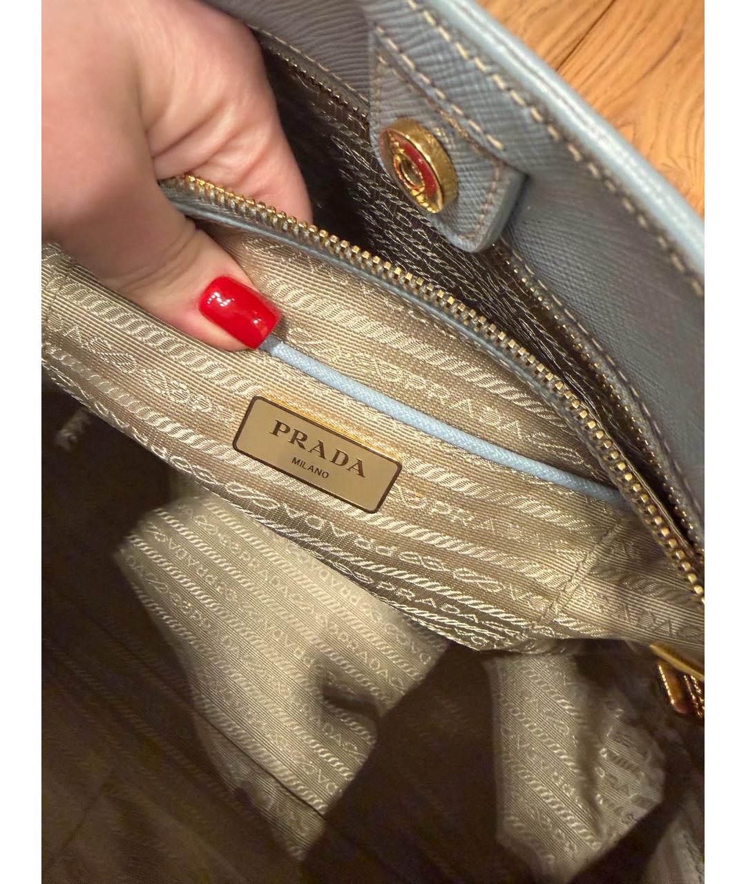 PRADA Голубая кожаная сумка тоут, фото 5