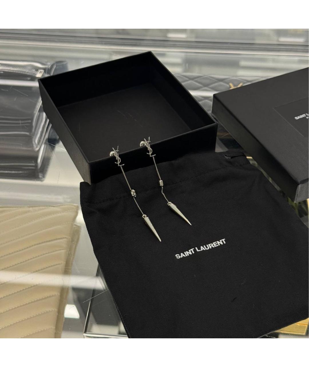 SAINT LAURENT Серебряные латунные серьги, фото 5