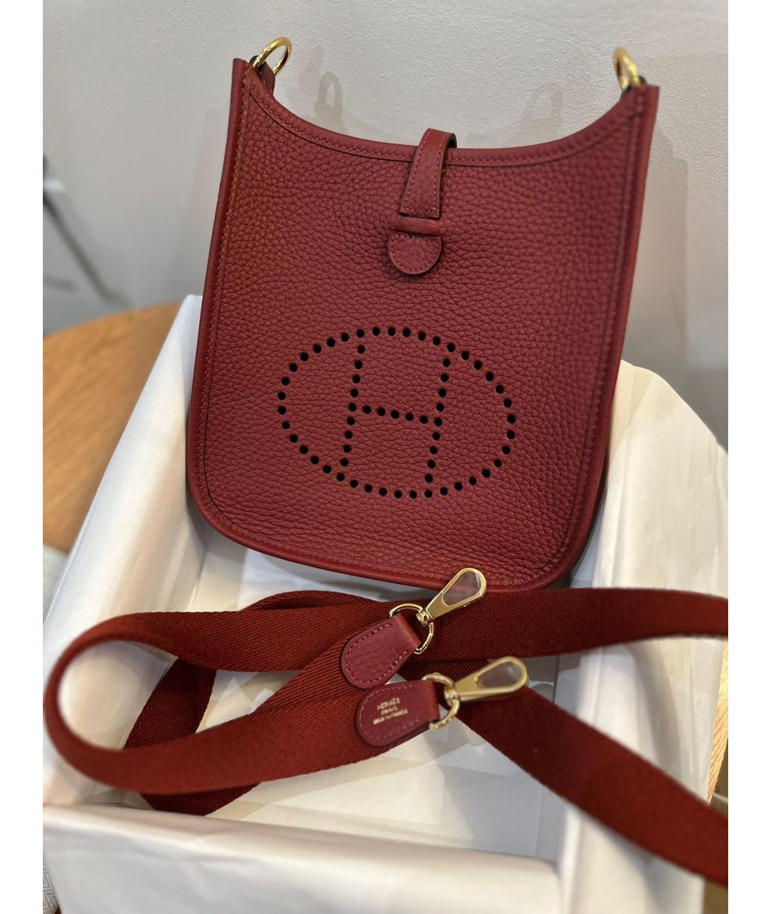 HERMES Бордовая кожаная сумка через плечо, фото 4