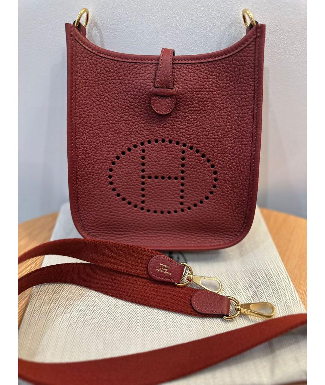 HERMES Бордовая кожаная сумка через плечо, фото 6