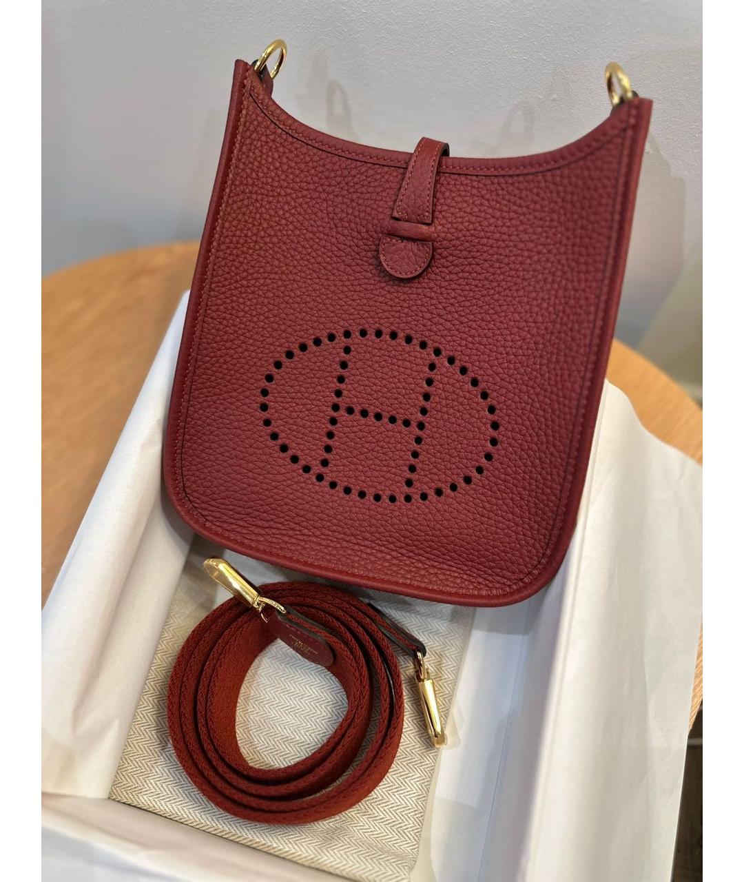 HERMES Бордовая кожаная сумка через плечо, фото 7