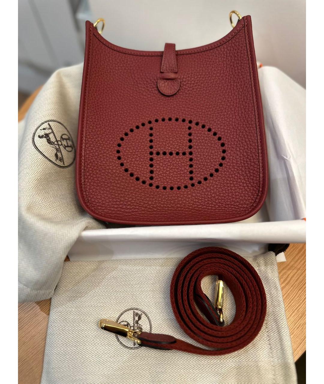 HERMES Бордовая кожаная сумка через плечо, фото 8