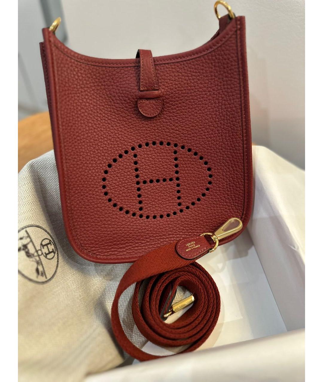 HERMES Бордовая кожаная сумка через плечо, фото 3