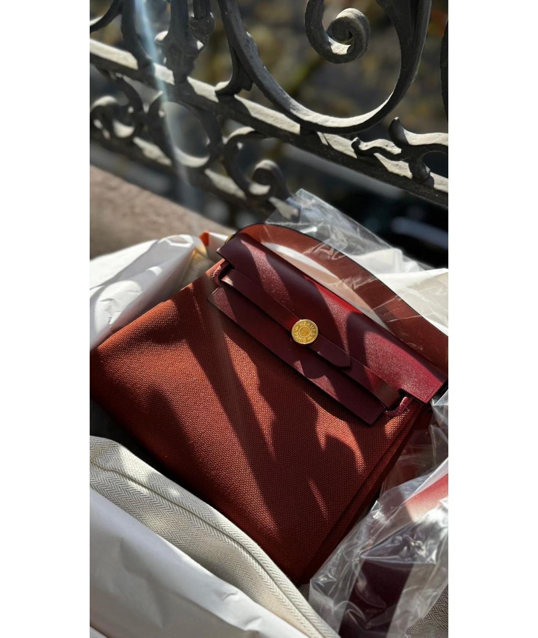 HERMES Бордовая тканевая сумка через плечо, фото 2