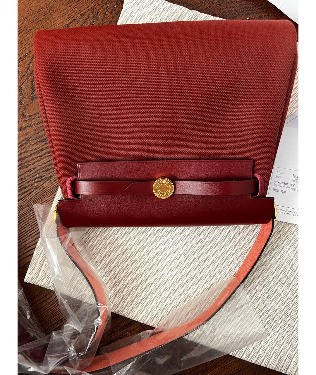 HERMES Бордовая тканевая сумка через плечо, фото 4