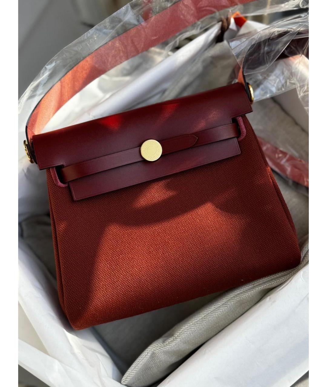 HERMES Бордовая тканевая сумка через плечо, фото 3