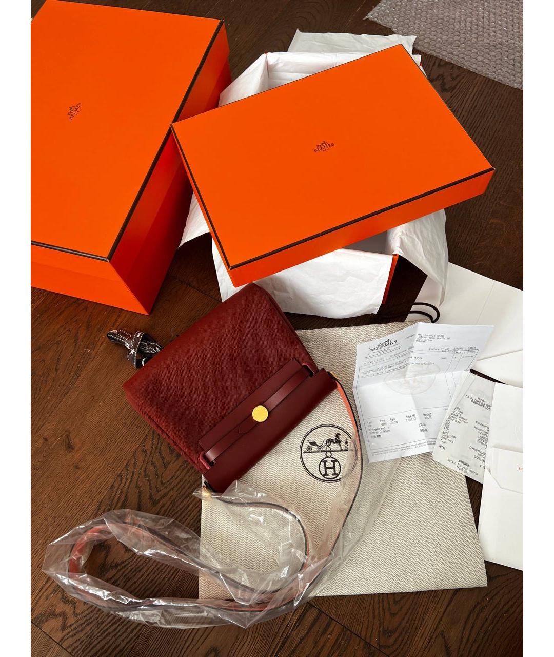 HERMES Бордовая тканевая сумка через плечо, фото 6