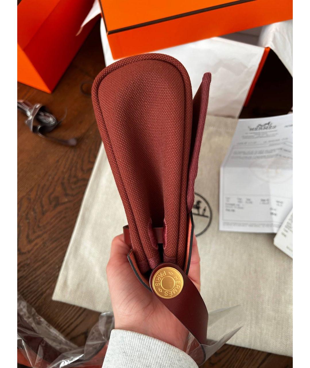 HERMES Бордовая тканевая сумка через плечо, фото 5