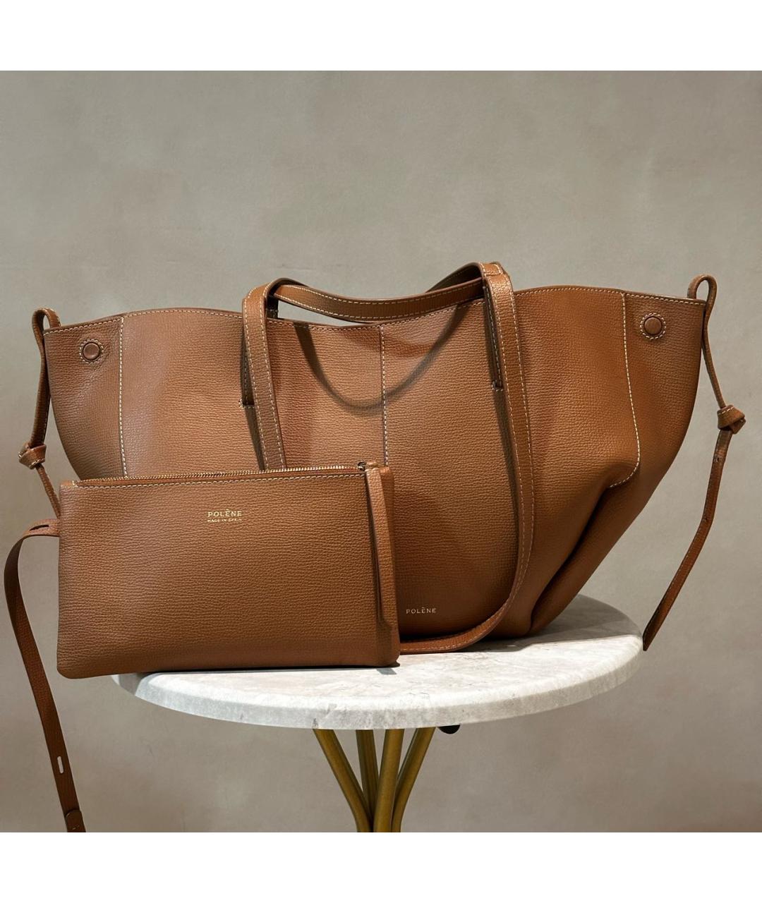 POLENE Коричневая кожаная сумка тоут, фото 2