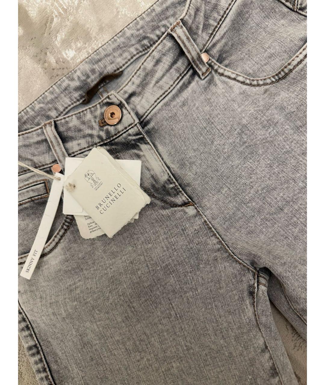 BRUNELLO CUCINELLI Серые хлопковые джинсы слим, фото 3