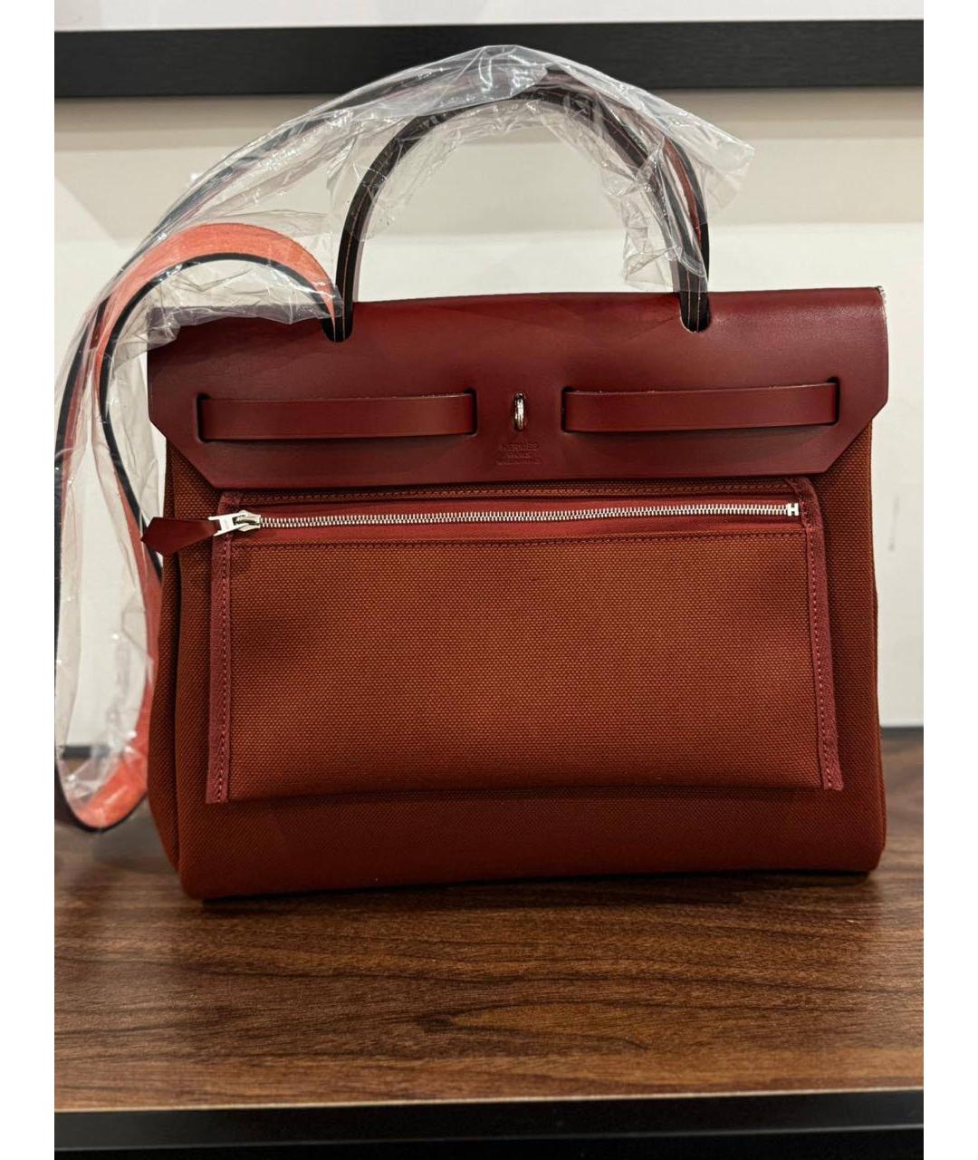 HERMES Бордовая тканевая сумка через плечо, фото 5