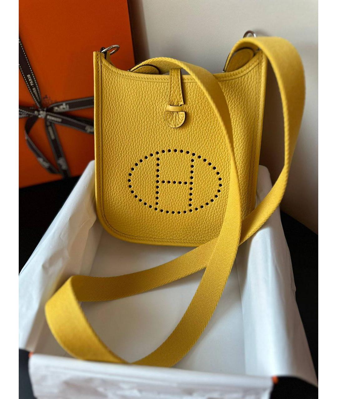 HERMES Желтая кожаная сумка через плечо, фото 3
