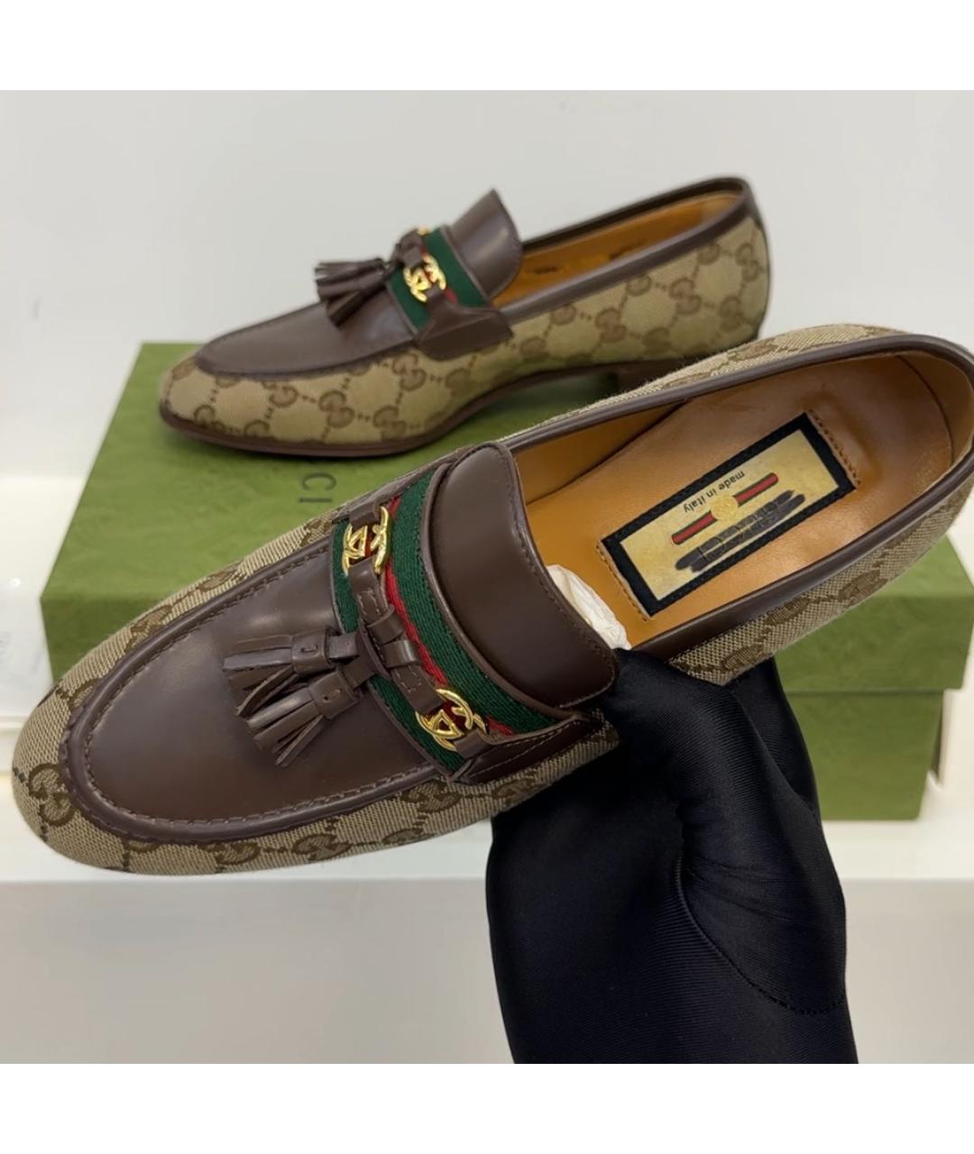 GUCCI Коричневые кожаные лоферы, фото 6