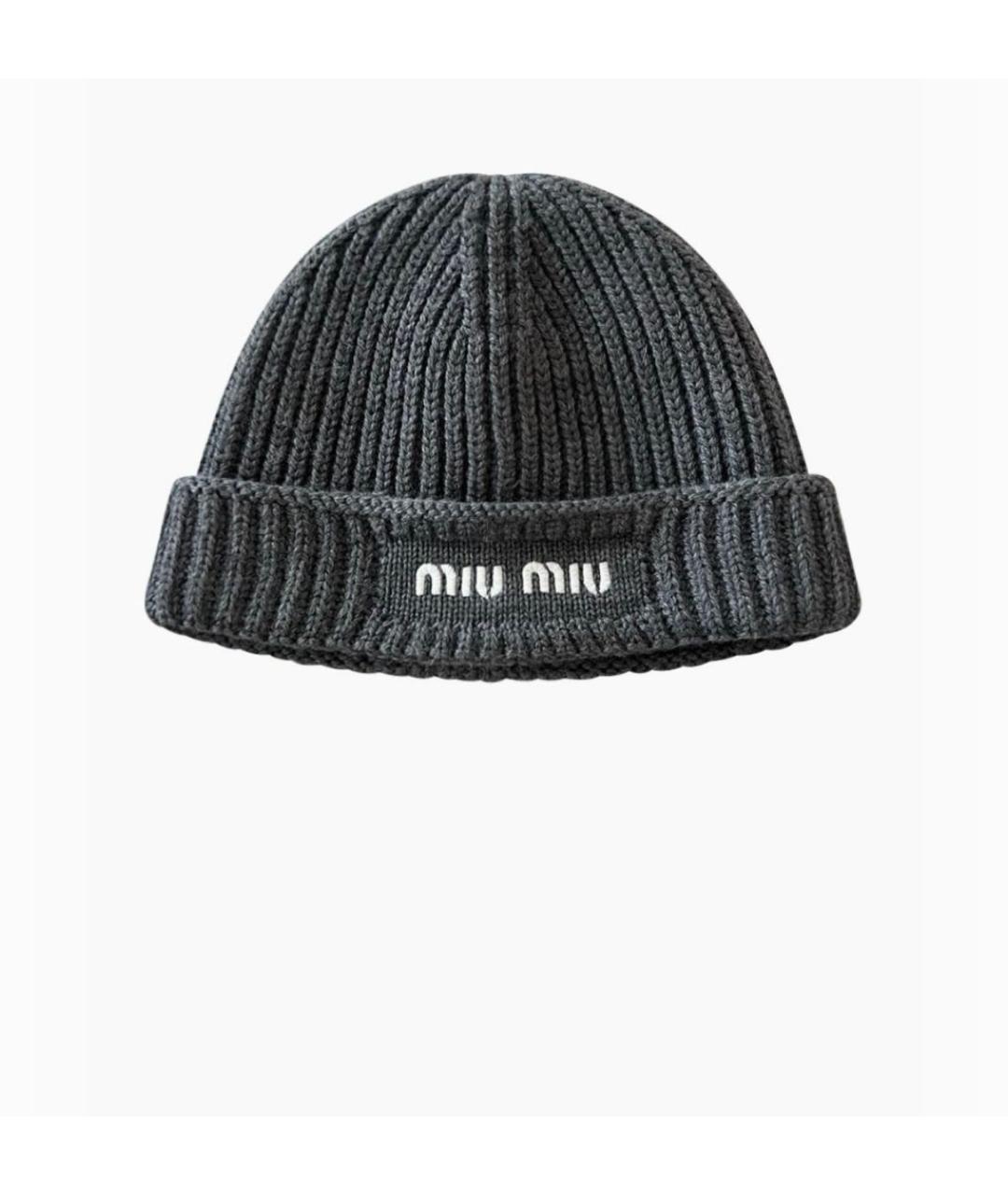 MIU MIU Серая шерстяная шапка, фото 4