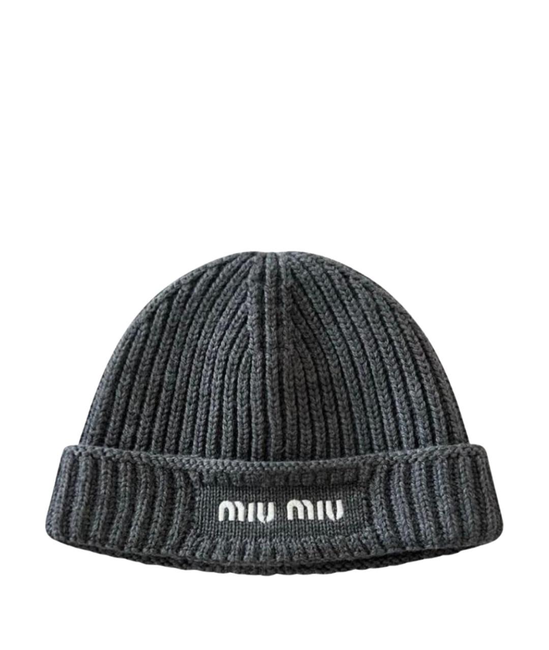 MIU MIU Серая шерстяная шапка, фото 1