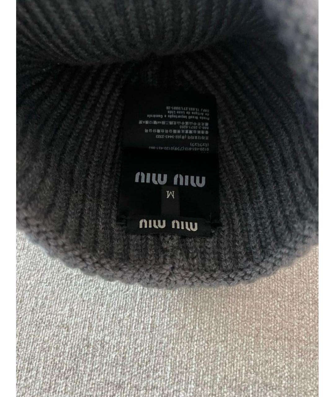 MIU MIU Серая шерстяная шапка, фото 3