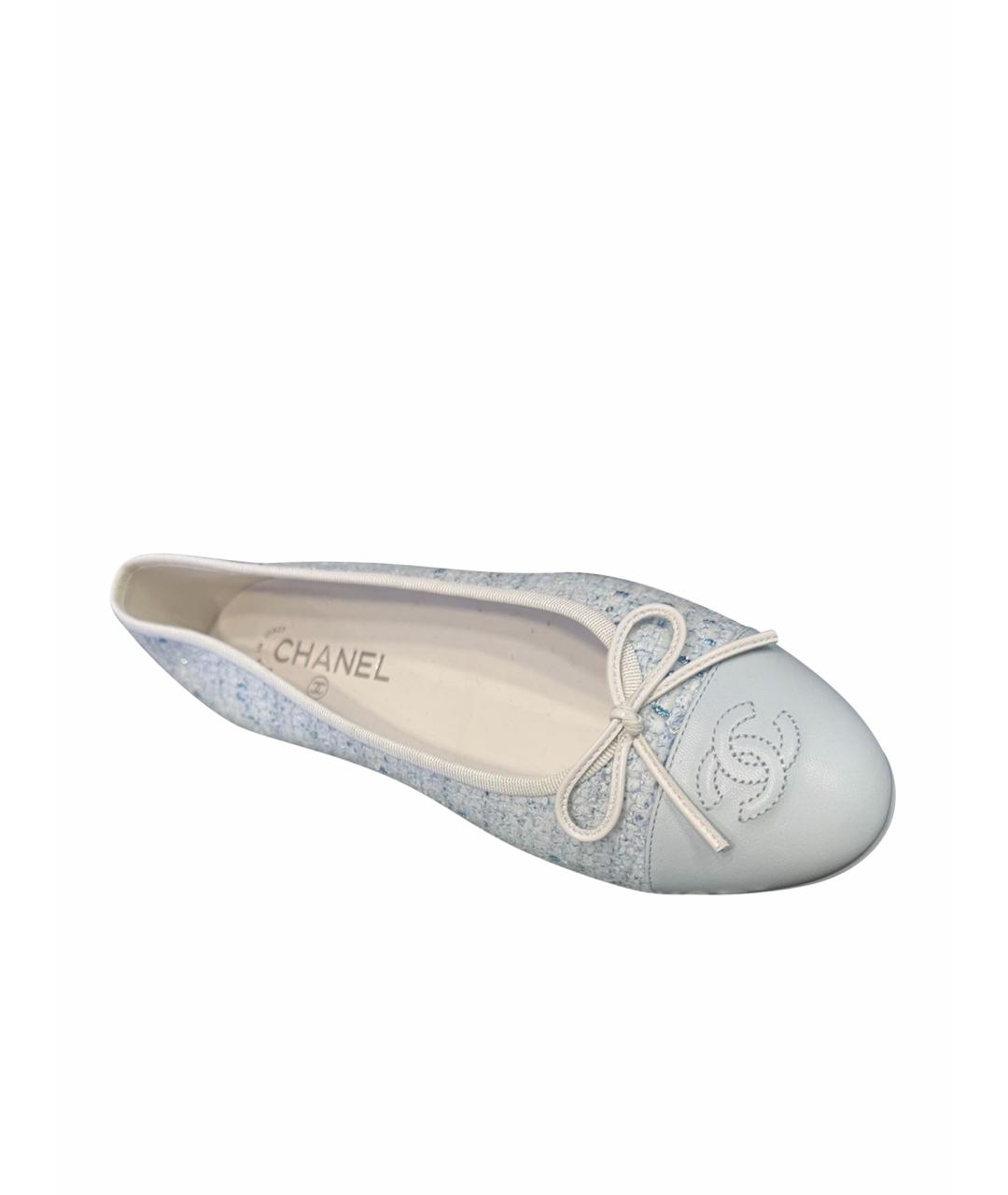 CHANEL Голубые текстильные балетки, фото 1