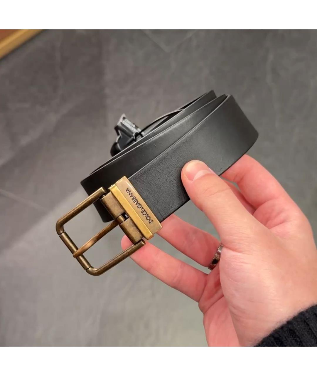 DOLCE&GABBANA Черный кожаный ремень, фото 4