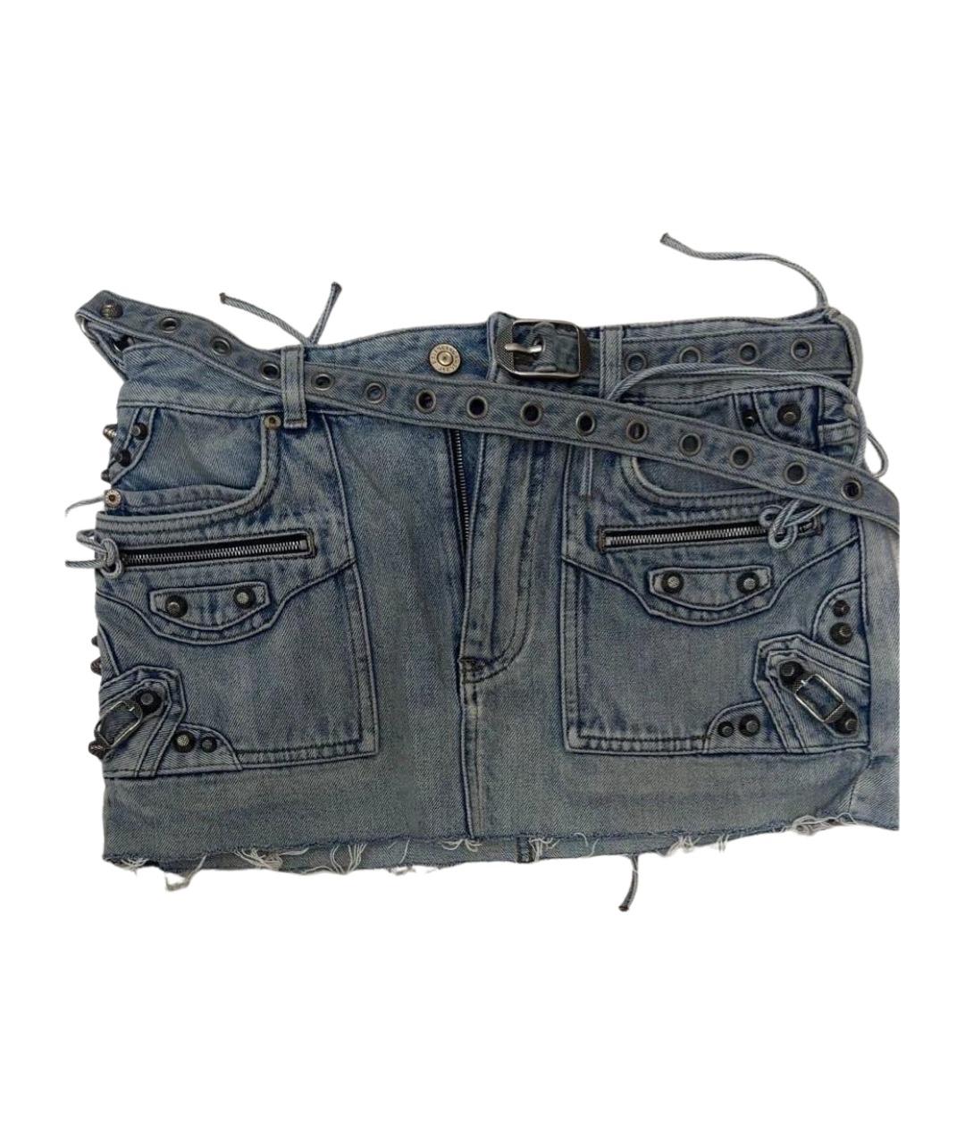 BALENCIAGA Голубая деним юбка мини, фото 1