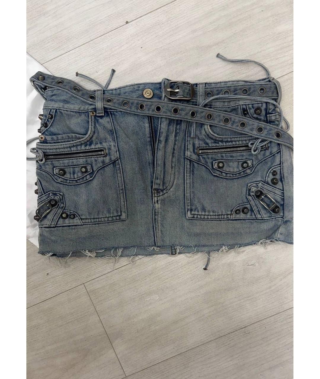 BALENCIAGA Голубая деним юбка мини, фото 5