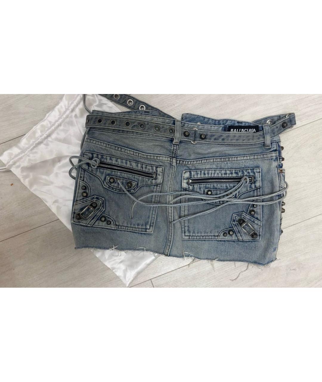 BALENCIAGA Голубая деним юбка мини, фото 2