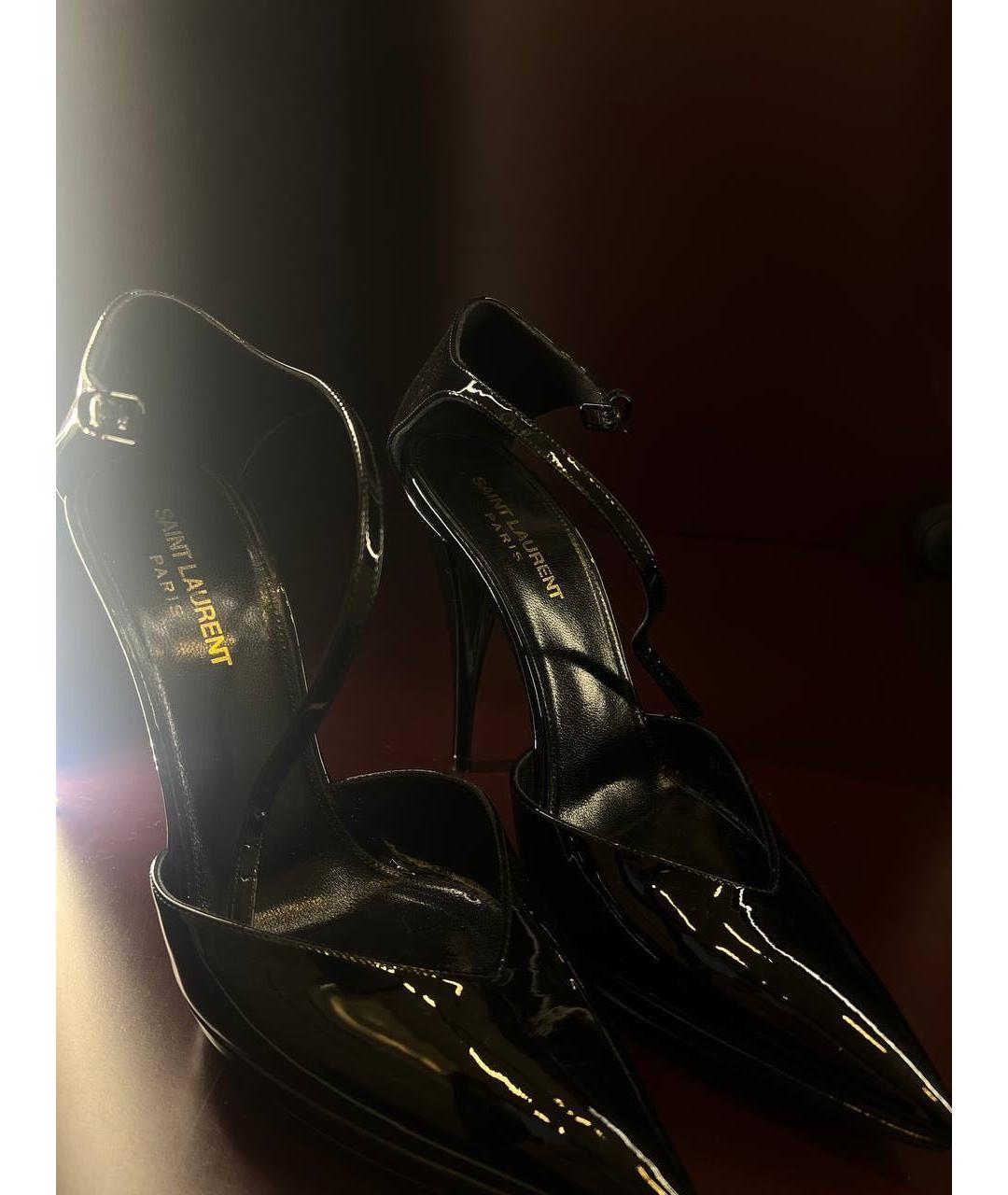 SAINT LAURENT Черные босоножки из лакированной кожи, фото 4