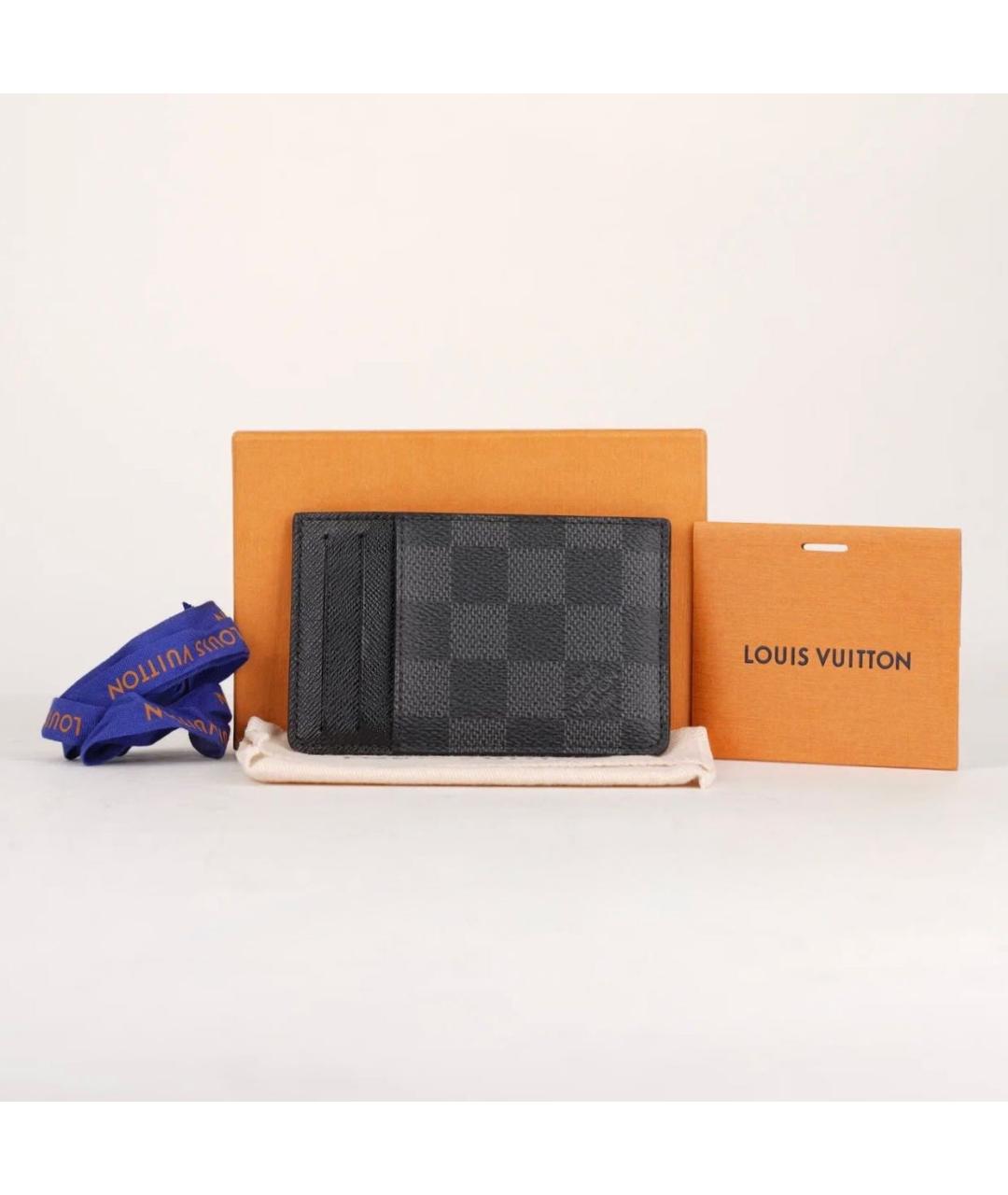 LOUIS VUITTON Черный кожаный кардхолдер, фото 2